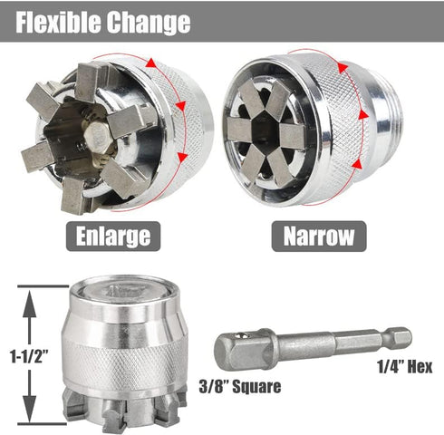 YAKAMOZ Adjustable Universal Socket Wrench Grip Adapter 10-19mm Hex Head Nuts and Bolts Driver Tool for 3/8" Drive Ratchet Torque Wrench and Power...