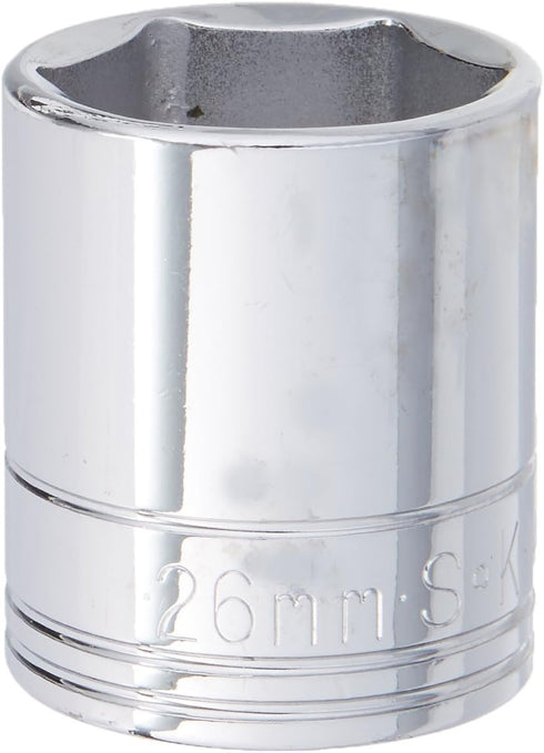 SK Hand Tool 48226 1/2 in. Drive 6-Point Metric Standard Chrome Socket “ 26 mm, Cold Forged Steel Socket with SuperKrome Finish, Made in USA...