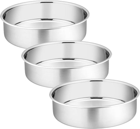 P&P CHEF 6 Inch Round Cake Pan Set of 3, Stainless Steel Round Baking Layer Pans Bakeware for Layer Birthday Cake, Fit Oven/Pots/Pressure Cooker, ...