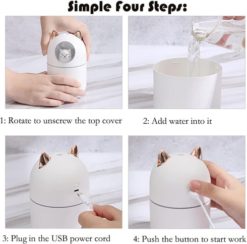Portable Small Humidifier, 300ml Mini Cool Mist Humidifier with Night Light, USB Personal Humidifier Auto Shut-Off, Ultra-Quiet, 2 Spray Modes, Su...