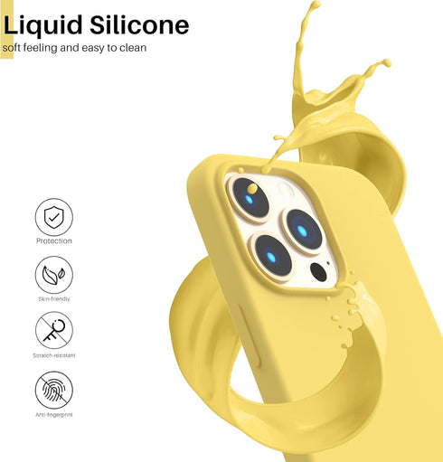 ORNARTO Compatible with iPhone 13 Pro Case 6.1, Slim Liquid Silicone 3 Layers Full Covered Soft Gel Rubber Case Cover 6.1 inch-Lemon Yellow...