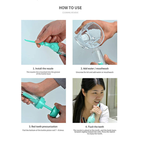 Cordless Water Dental Flosser Non-Electric Portable, Manual Air Pressure Simple Operation, Bottle Strengthening Dental Oral Irrigator for Home & T...