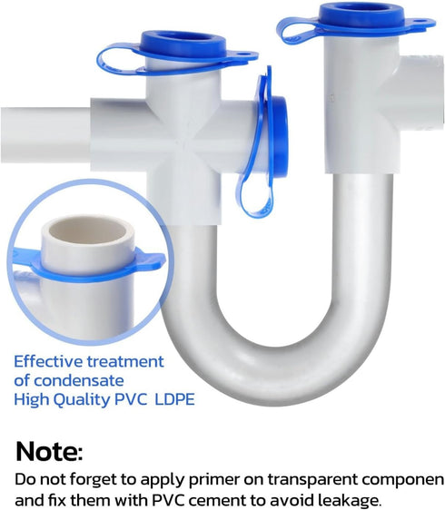 1Pack 3/4" Standard Condensate Trap with 16" Cleaning Brush PVC Transparent U Trap for HVAC Systems, Air Conditioner, Effectively Drains Condensat...