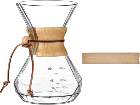 Puricon Pour Over Coffee Maker with Paper Filter 40 Sheets, Holds 1 to 2 Cups, 15oz Coffee Dripper Set Borosilicate Glass Coffee Carafe Brewer, Co...