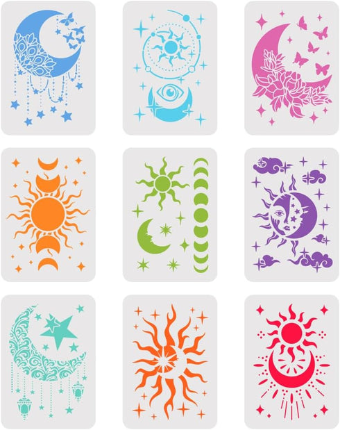 Wall Stencils for Painting 12X8 inches Reusable Star Moon Tile Stencil Walls Concrete Floor Stencils for Painting Patio Wall Cement Bathroom Floor...
