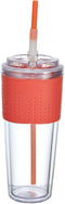 Copco Lock-n-Roll Double Wall Tritian Spill-Proof Tumbler with Soft Grip Sleeve and Patented Flip Up Straw, 20-Ounce, Coral...