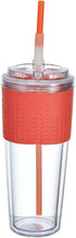 Copco Lock-n-Roll Double Wall Tritian Spill-Proof Tumbler with Soft Grip Sleeve and Patented Flip Up Straw, 20-Ounce, Coral...