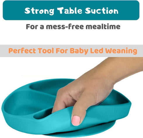 Silikong Suction Plate for Toddlers | BPA Free, 100% Food-Grade Silicone | Microwave, Dishwasher and Oven Safe | Stay Put Divided Baby Feeding Pla...