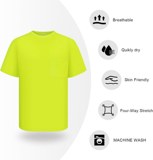 TCCFCCT Hi Vis Shirts for Men Class 3 High Visibility Shirt with Pocket, Short Sleeve Construction Work Shirts with Reflective Strips, Durable Ref...