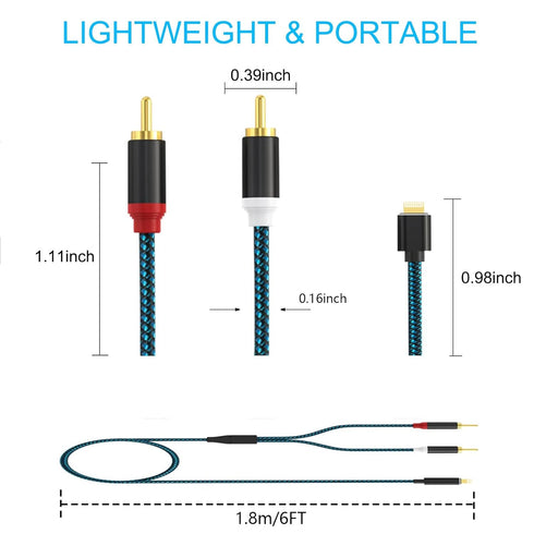 Lightning to RCA Cable Audio Aux Adapter, Stereo Y Splitter Adapter for Select iPhone, iPad and iPod Models for Power Amplifier, Car, Home Theater...