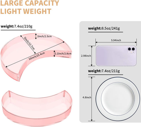 Bathroom Tray Organizer, 10'' Large Acrylic Moon-Shaped Vanity Tray Jewelry Tray for Perfume Cosmetic Candle Jewelry, Clear Pink Durable Decorativ...