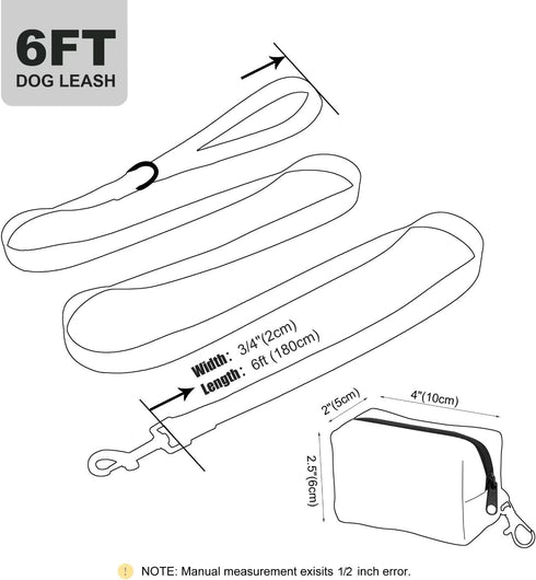 Didog 6FT Reflective Nylon Dog Leash, Durable 1” Wide Walking Pet Lead with Soft Padded Handle & Mesh Dispenser Poop Bag for Small Medium Large Do...