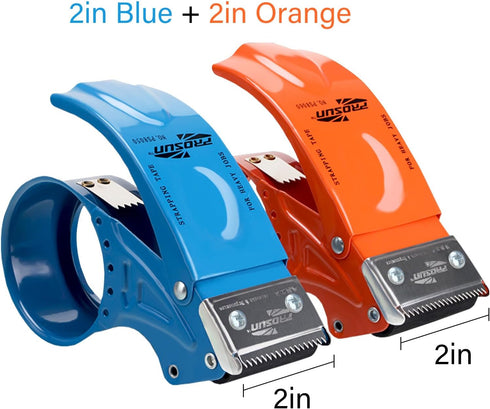 PROSUN 2 Pack Metal Packing Tape Dispenser Gun: 3-inch + 2-inch Wide Tape Dispenser / 3-Inch Inner Paper Core(3"Blue + 2"Orange)...