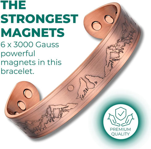 Willis Judd Mens Copper Bangle Wolf Bracelet Howling Wolves With Full Moon Wildlife Design...