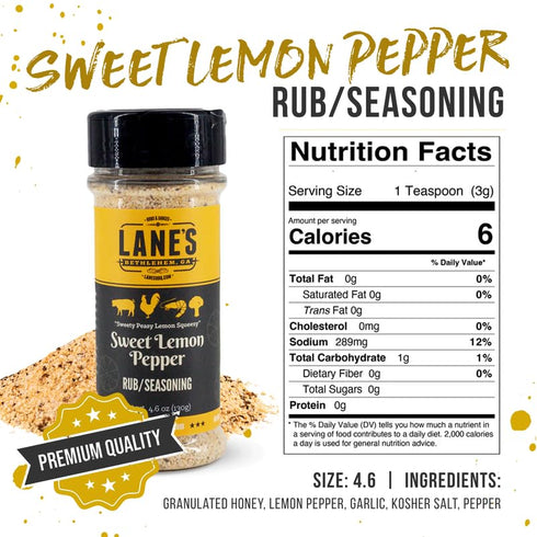 Lane's Sweet Lemon Pepper Seasoning, All-Natural Lemon Seasoning Blend with Citrus, Lemon Pepper Powder, and Honey, Made in USA, 4.6 Oz...