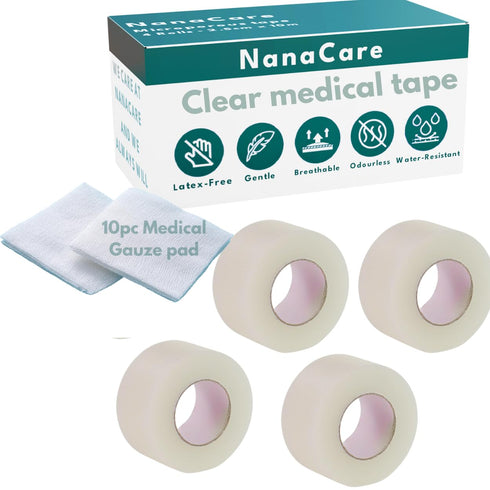 Hypoallergenic Transparent Surgical Tape 1 inch x 10yd |4 Rolls Waterproof,Clear| Medical Tape for Skin, Dressings and Face| First Aid Bandage Tap...