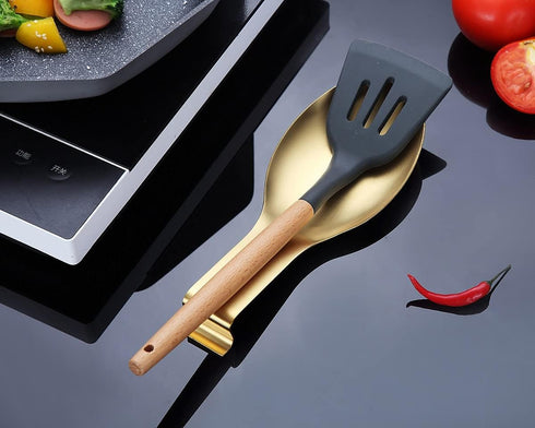 Matte Gold Spoon Rest, Stainless Steel Spoon Holder for Stove Top, kitchen utensils Holder for Ladles, Tongs, Spatula, Stove Spoon Holder, Pot Lid...