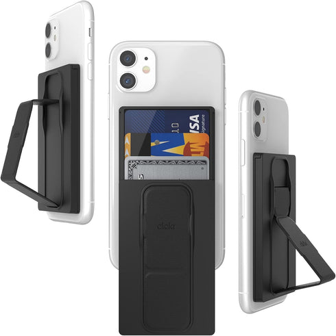 CLCKR Universal Grip Stand and Phone Wallet, Adhesive 3 Card Holder with Finger Grip, Portrait and Landscape Stand Function, Compatible with iPhon...