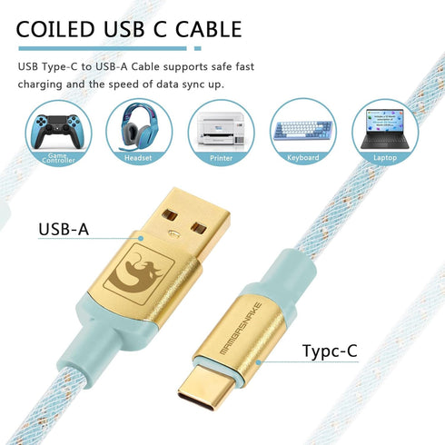 ATTACK SHARK Custom Coiled USB C to A Cable for Gaming Keyboard,Double-Sleeved Starlight Braided Cable with Detachable Metal Aviator 24K Gold Conn...