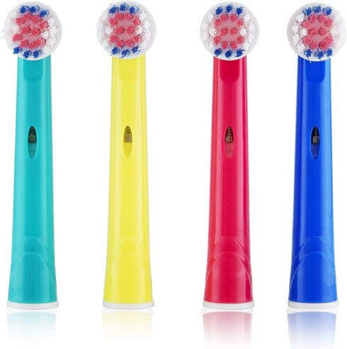 Kids Brush Heads Compatible with Oral-B Power Toothbrush, Red, Blue, Yellow & Teal Colors, Children Ages 3+ - Pack of 4...