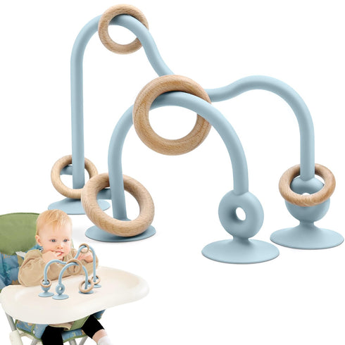Baby Sensory Teething Chew High Chair Suction Toys for Infant Toddlers 6 12 18 24 Months, Food Grade Silicone Teether with Oak Loop Montessori Edu...