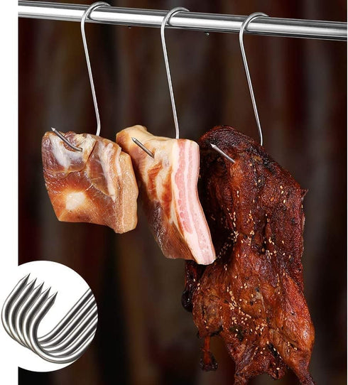 Stainless Steel Meat Hooks, 20Pcs, S-Shaped, Wall Mount, Heavy Duty, 15CM, for Kitchen, Smoking, Drying, Storage...