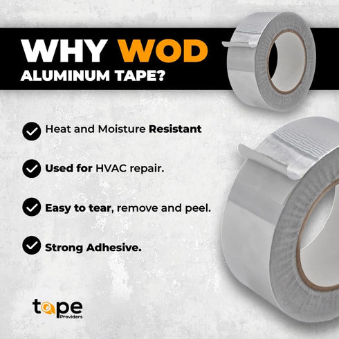 WOD AFTR36 Aluminum Foil Tape - 1 inch x 150 feet. (2.8 mils) Heat Shield Reflective Sealant Tape - Ideal for HVAC, Duct, Pipe, and Metal Insulati...