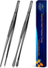 JETKONG 2 Pcs 12-Inch Kitchen Tweezers Tongs with Precision Serrated Tips, Stainless Steel Chef Tweezer Professional Cooking Tweezers for BBQ, Pla...