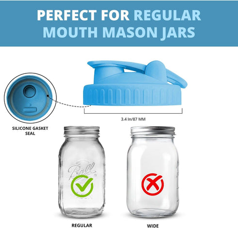 2 Pack Regular Mouth Flip Cap Mason Jar Lids for Mason Jars - Airtight Sealing, Leak-Proof Design, and Convenient Pouring Spout (Jars Sold Separat...