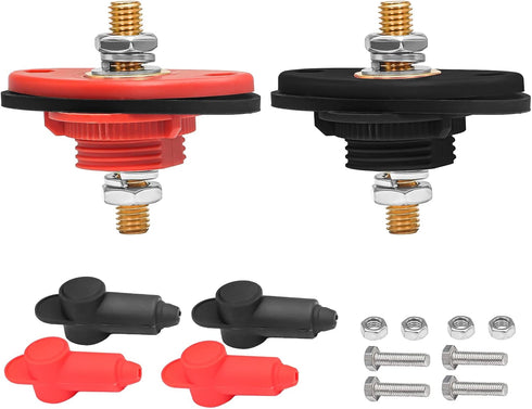 Recoil BTTP-38 Premium High Current 3/8” Feed-Thru Panel Battery Terminal Connectors with Silicone Terminal Covers, Red & Black Pair...