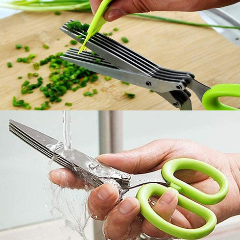 Herbal Scissors Stainless Steel 5 Blade Kitchen Scissors Mince Fresh Herbs & Leafy Greens Kitchen Gadgets Herb Cutter whit Cleaning Comb (Green)...