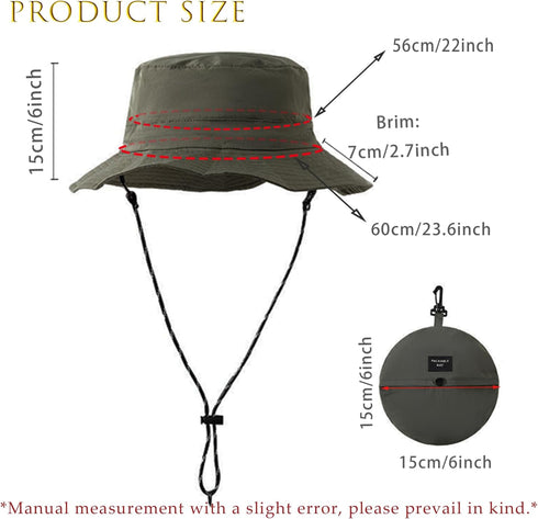 Waterproof Bucket Rain Hat with Chin Strap, Packable Sun Hat for Men Women Summer Lightweight Hiking Outdoor Cap Quick Dry Fishing Bucket Hat(army...