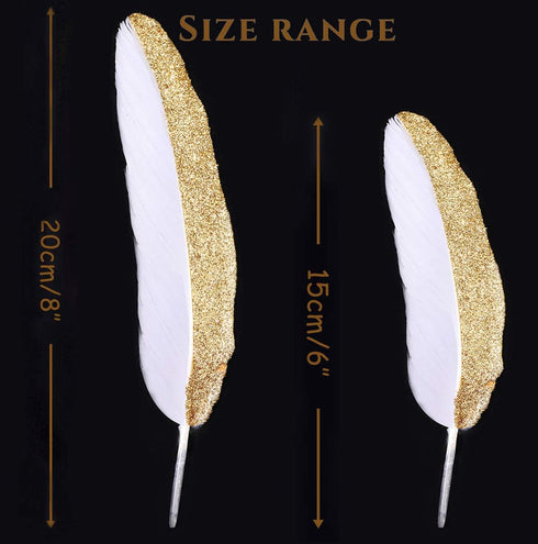 BABEYOND 42 Pcs 1920s Gatsby Gold Dipped Feather Natural Décor Glitter Feather for 20s Party Decoration Wedding Decoration (White & Gold)...