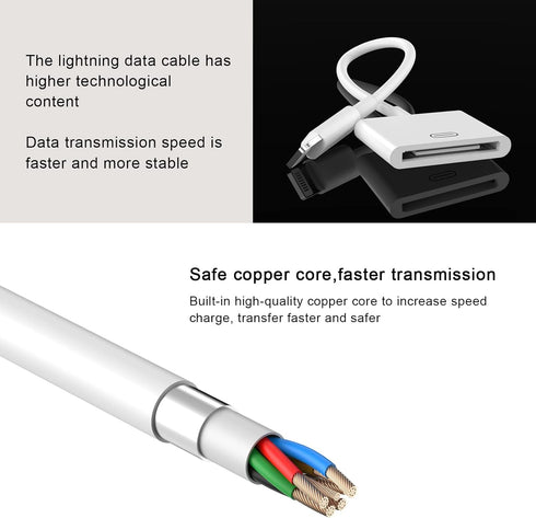 Lightning to 30 Pin Adapter, Apple MFi Certified 2 Pack 8 Pin Male to 30 Pin Female Connector Converter with iPhone Lightning Charger Cable and Da...