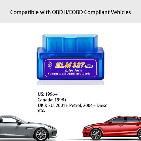 Mini Bluetooth OBD2 Scanner, Car Diagnostic Scan Tool for Android Symbian Windows System, Automotive Check Engine Light Wiring Scanner Adapter, Cl...