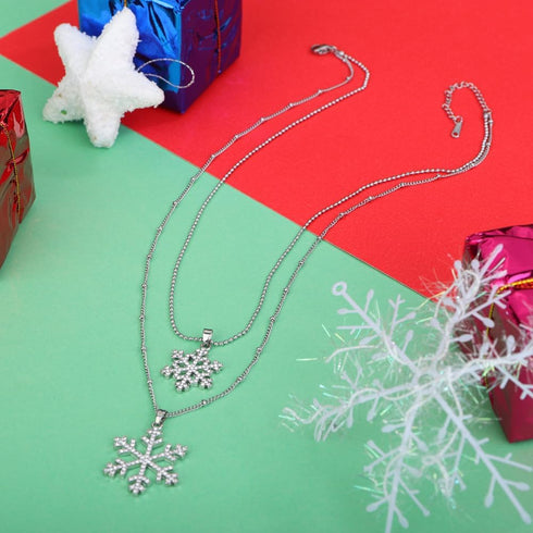 Crystal Double Snow Flake Pendant Long Necklace for Women Sweater Chain Necklace Choker Adjustable Elegant Jewelry Rhinestone Accessories Dressy C...