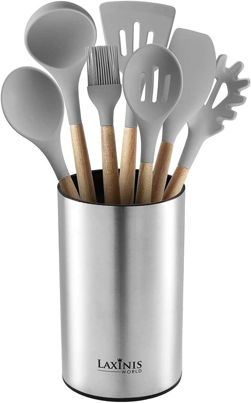 Stainless Steel Kitchen Utensil Holder, Kitchen Caddy, Utensil Organizer, Round Shape Utensils Crock, 7" by 4.3" (utensils not included)...