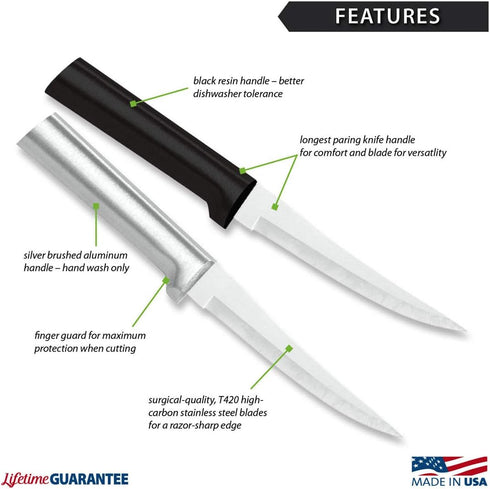Rada Cutlery Super Parer Knife (R127), 4.38" Stainless Steel Hollow Ground Blade, Made in USA, Silver Handle...