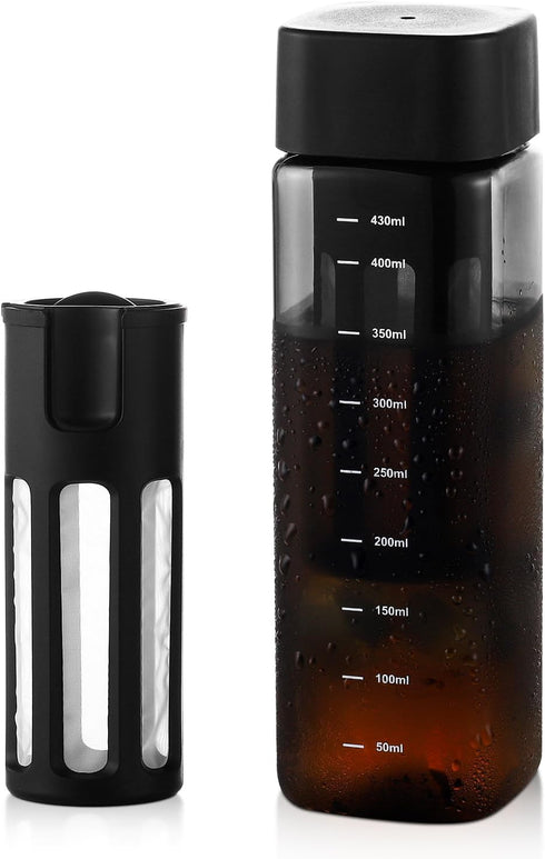 Bincoo 480ml Portable Cold Brew Cup with Removable Filter&Clean Brush, Tritan Plastic Iced Coffee Maker, Rectangle Small Iced Coffee Cups with Sca...