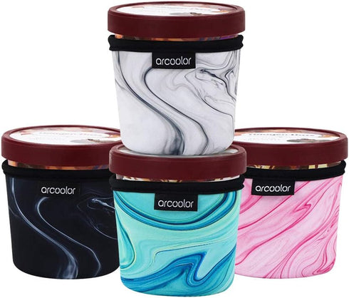 4 Pack Pint Size Ice Cream Sleeves Cozy Neoprene Cover with Spoon Holder (Marble)...