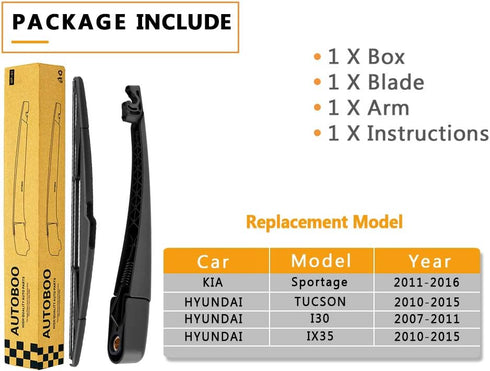 AUTOBOO Replacement for Hyundai Tucson 2010-2015 Rear Windshield Wiper Arm Blade Set -OE 988503W000, 98811-1H000...