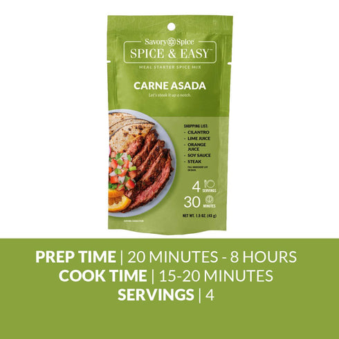 Savory Spice Carne Asada Spice & Easy Meal Starter Spice Mix | Carne Asada Seasoning Packet & Marinade Kit for Tacos (Net: 1.5 oz)...