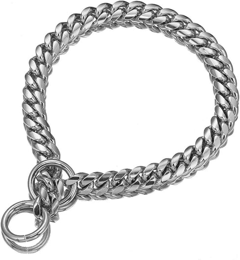Heavy Duty Pet Collar, Wide 12/15/18mm Silver Dog Chain, Cuban Curb Link Dog Collar, Strong Stainless Steel Metal Chain for Dog - Shepherd Dog, La...