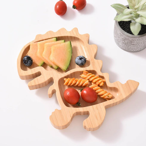 Bamboo baby Plate SET BOX with Suction Sustainable and Safe: Baby plate with Spoon for dinner Eco-Friendly BPA Free (dinosaur)...