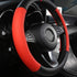 Black Panther Premium Textured Leather Auto Car Steering Wheel Cover, Anti-Slip and Comfortable Grip, 15 inch Universal - Black + Red...