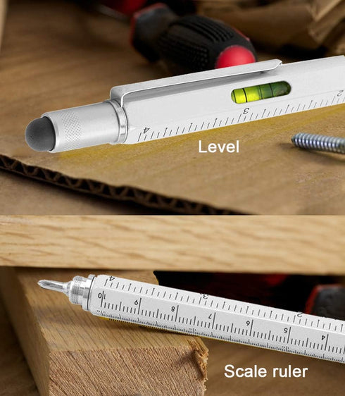 Stylus Pen, 7-in-1 Multi-Tool Pen Touchscreen Stylus, Ballpoint Pen, Ruler, Level, Phillips Screwdriver and Flathead (3 Pack Silver)...