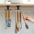 2pcs Under Cabinet Kitchen Utensil Hooks,360° Rotating Drilling Free Adhesive Utensils Hanging Rack for Tools/Towel/Knife (Black)...