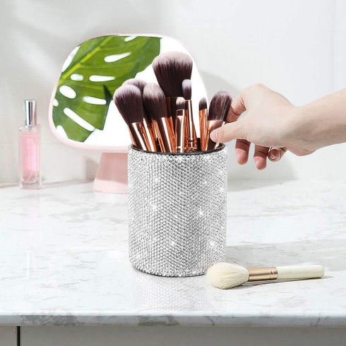 OTOSTAR Bling Crystal Makeup Brush Holder Organizer Storage Cosmetic Tools Eyebrow Pencil Eyeliners, Multifunctional Handcrafted Rhinestones Pen H...