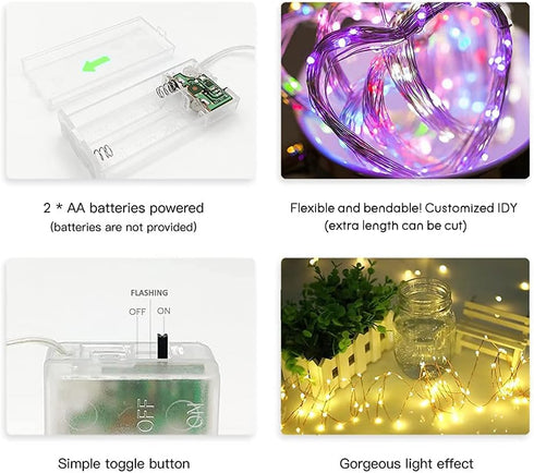 String Lights, Waterproof LED String Lights,2 Pack 20ft 60 LED Festival Decorations Crafting Battery Powered Copper Wire Starry Fairy Lights...