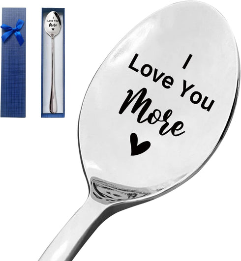 I Love You More Funny Engraved Stainless Steel Spoon,Best Women Men coffee Tea Spoon Gift,Valentines Christmas Birthday Father's Day Spoon Gift fo...